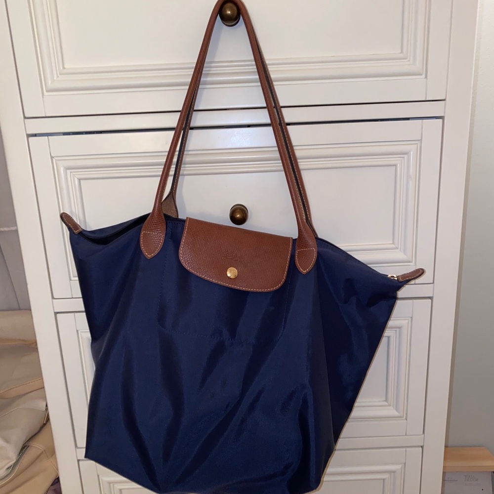 Longchamp shoulder tote bag, navy blue